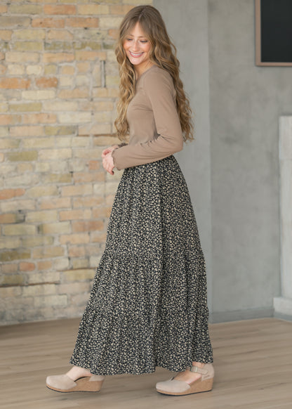 Lynn Black/Brown Floral Tiered Maxi Skirt IC Skirts
