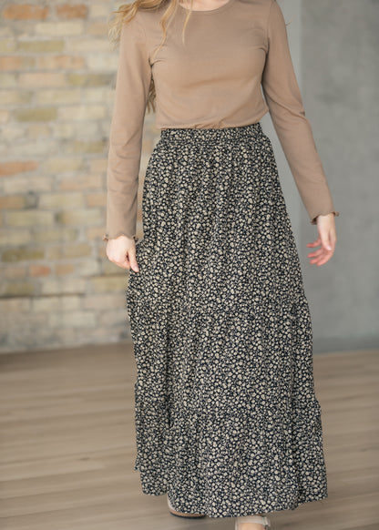 Lynn Black/Brown Floral Tiered Maxi Skirt IC Skirts