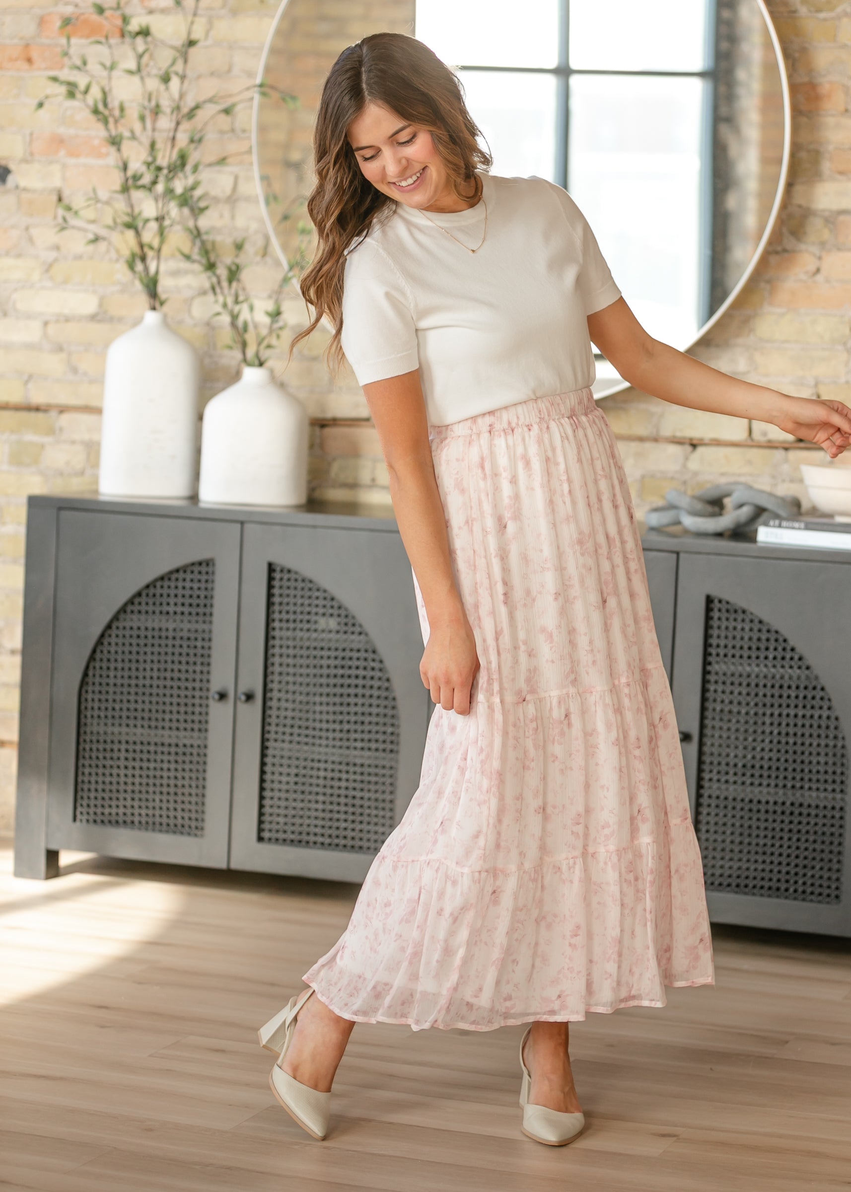 Lynn Pink Floral Tiered Maxi Skirt IC Skirts