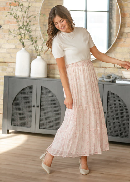 Lynn Pink Floral Tiered Maxi Skirt IC Skirts