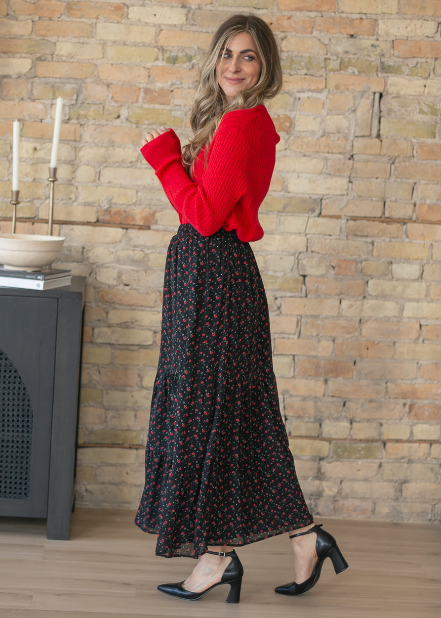 Lynn Red Floral Tiered Maxi Skirt IC Skirts