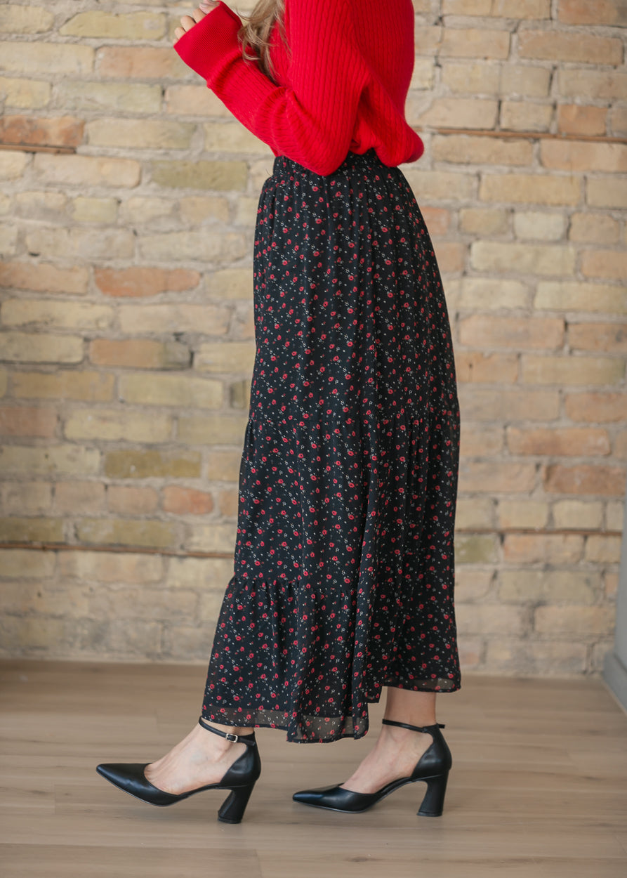 Lynn Red Floral Tiered Maxi Skirt IC Skirts