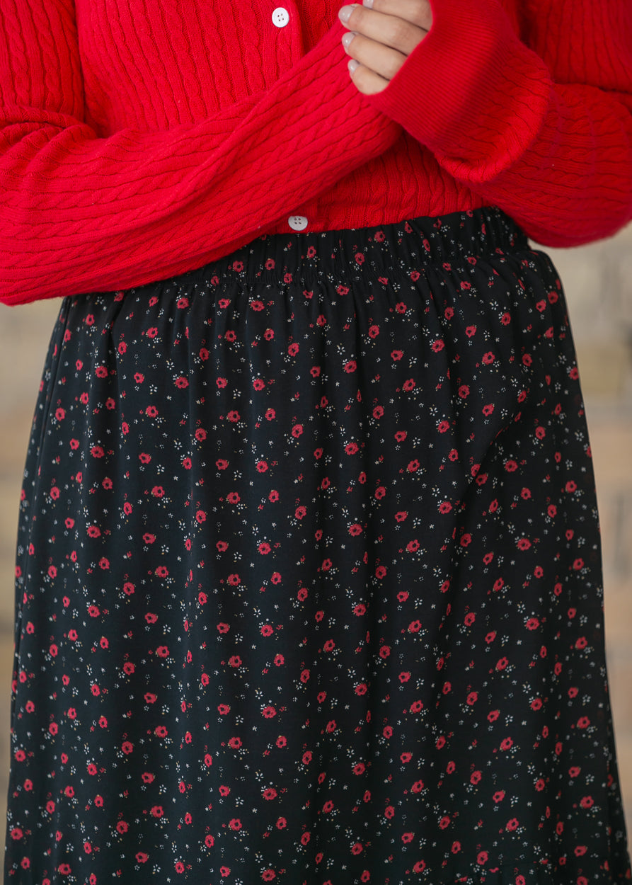 Lynn Red Floral Tiered Maxi Skirt IC Skirts