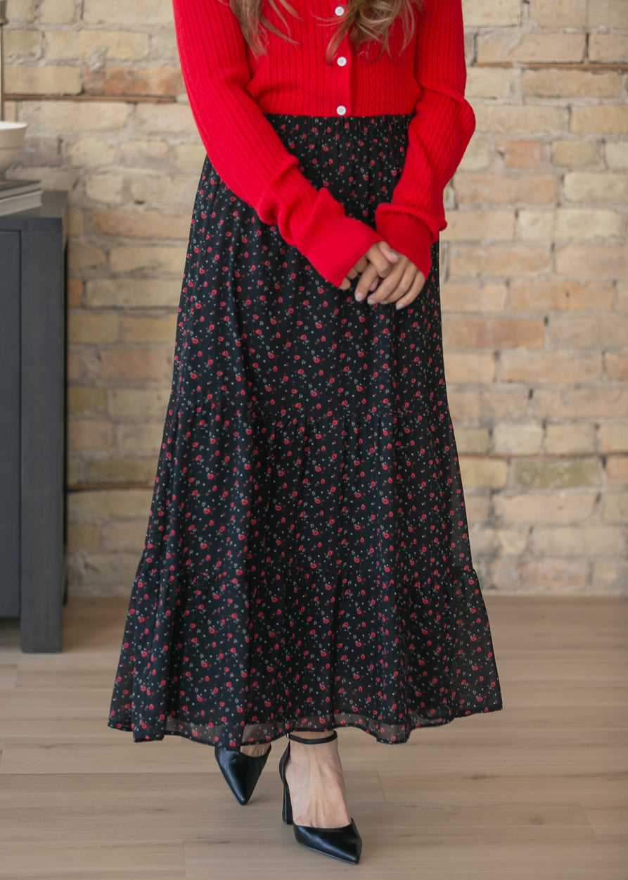 Lynn Red Floral Tiered Maxi Skirt IC Skirts XS
