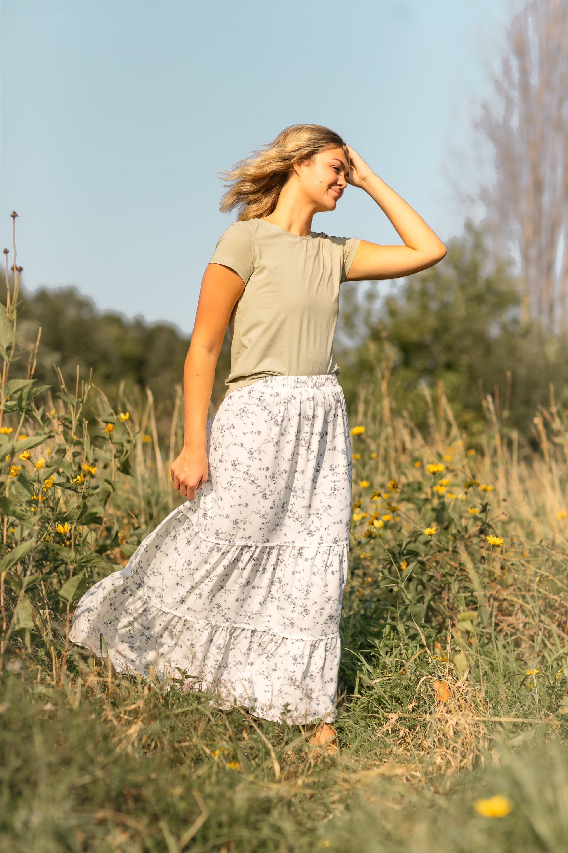 Lynn Tiered Peasant Maxi Skirt Purple Floral FINAL SALE