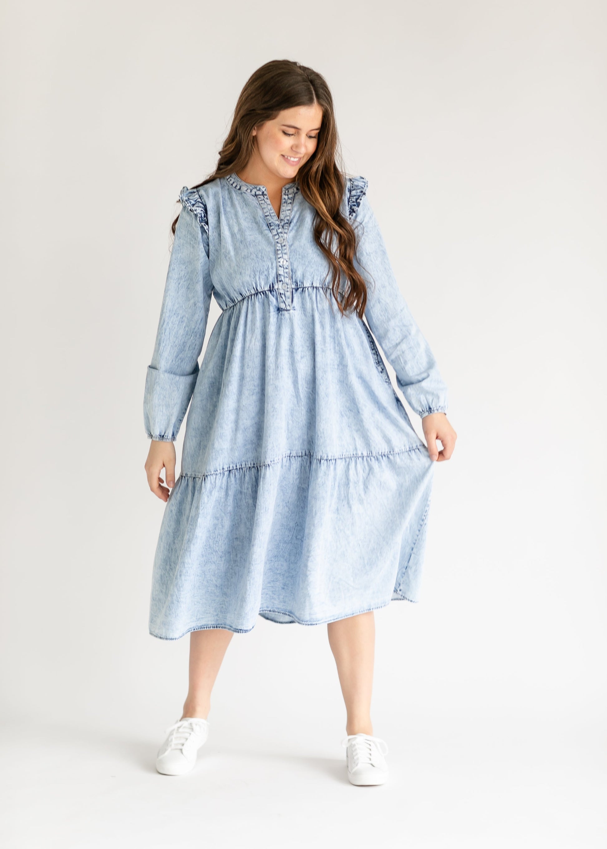 denim & co dresses Suzanne Denim Drop Waist Maxi Dress | Women's Clothing
