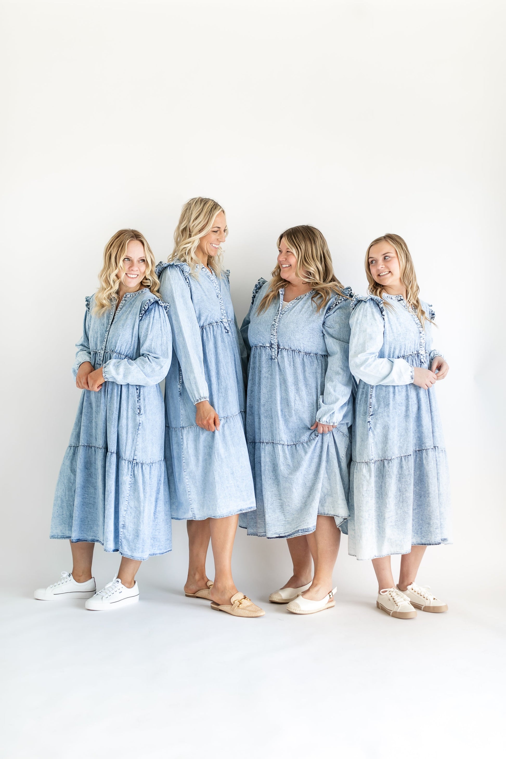 denim tiered dress womens Women's Denim Tiered Dress