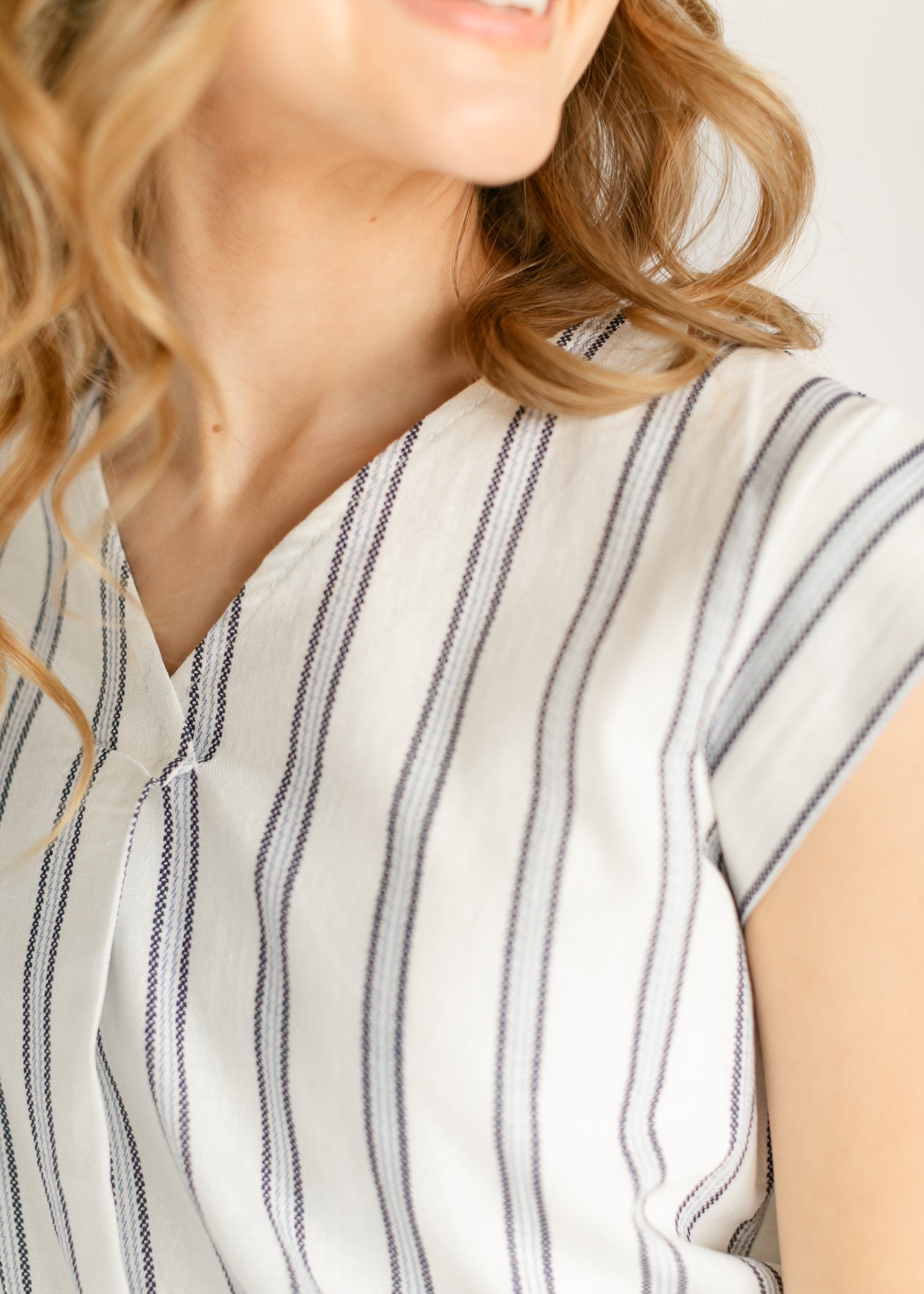 Madison Striped V-neck Short Sleeve Flowy Top IC Tops