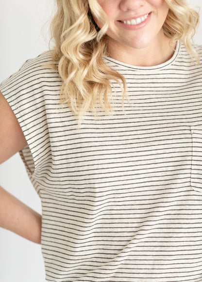 Mae Black Stripe Cap Sleeve T-shirt FF Tops