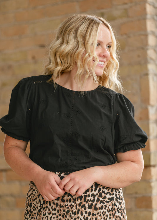 Mae Embroidered Puff Sleeve Top FF Tops