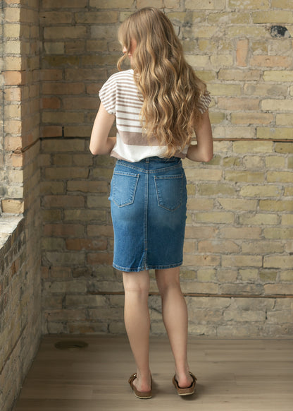 Maelia Medium Wash Denim Midi Skirt IC Skirts
