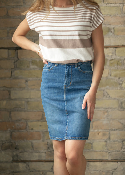 Maelia Medium Wash Denim Midi Skirt IC Skirts
