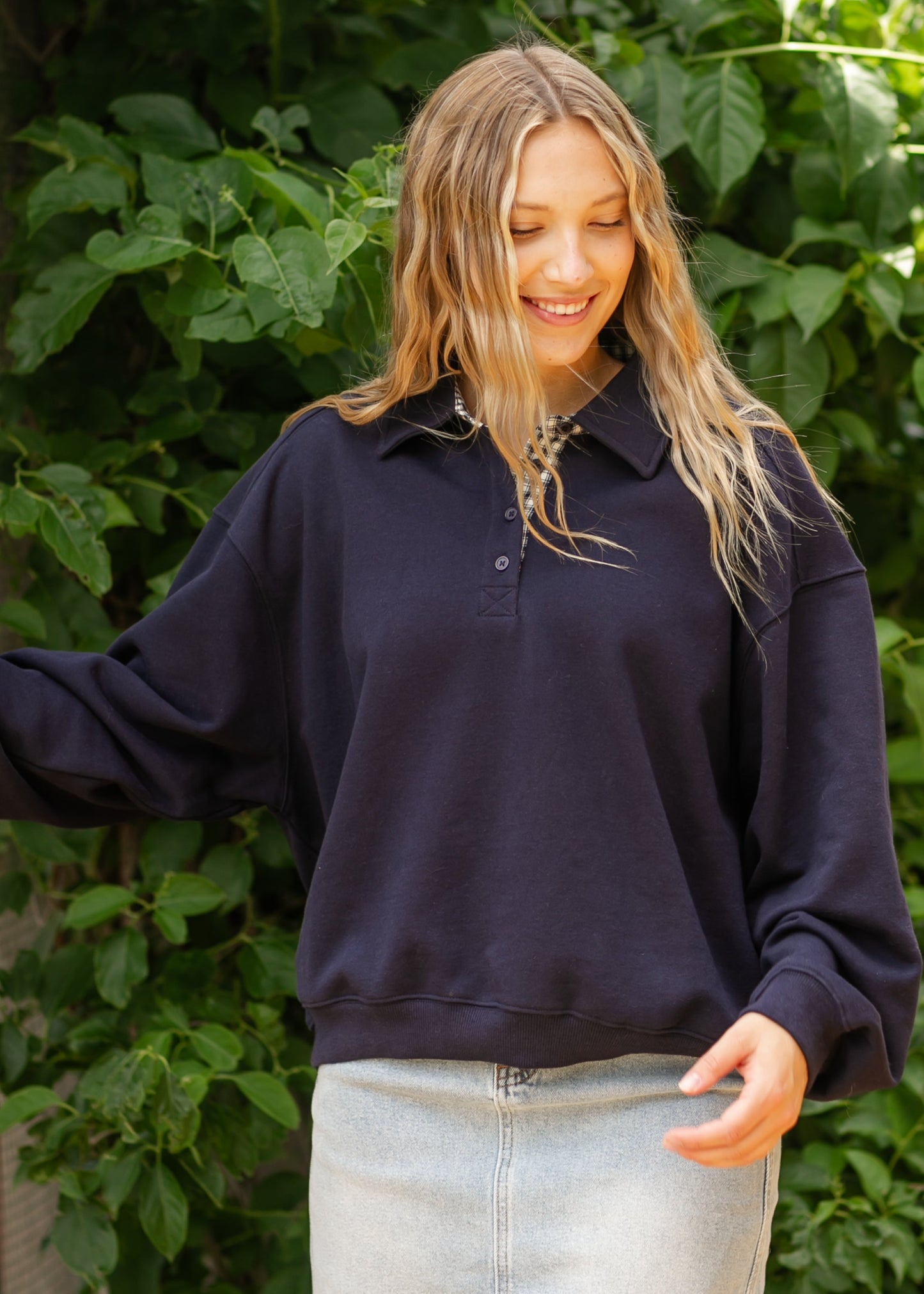 Maggie Checker Contrast Sweater FF Tops