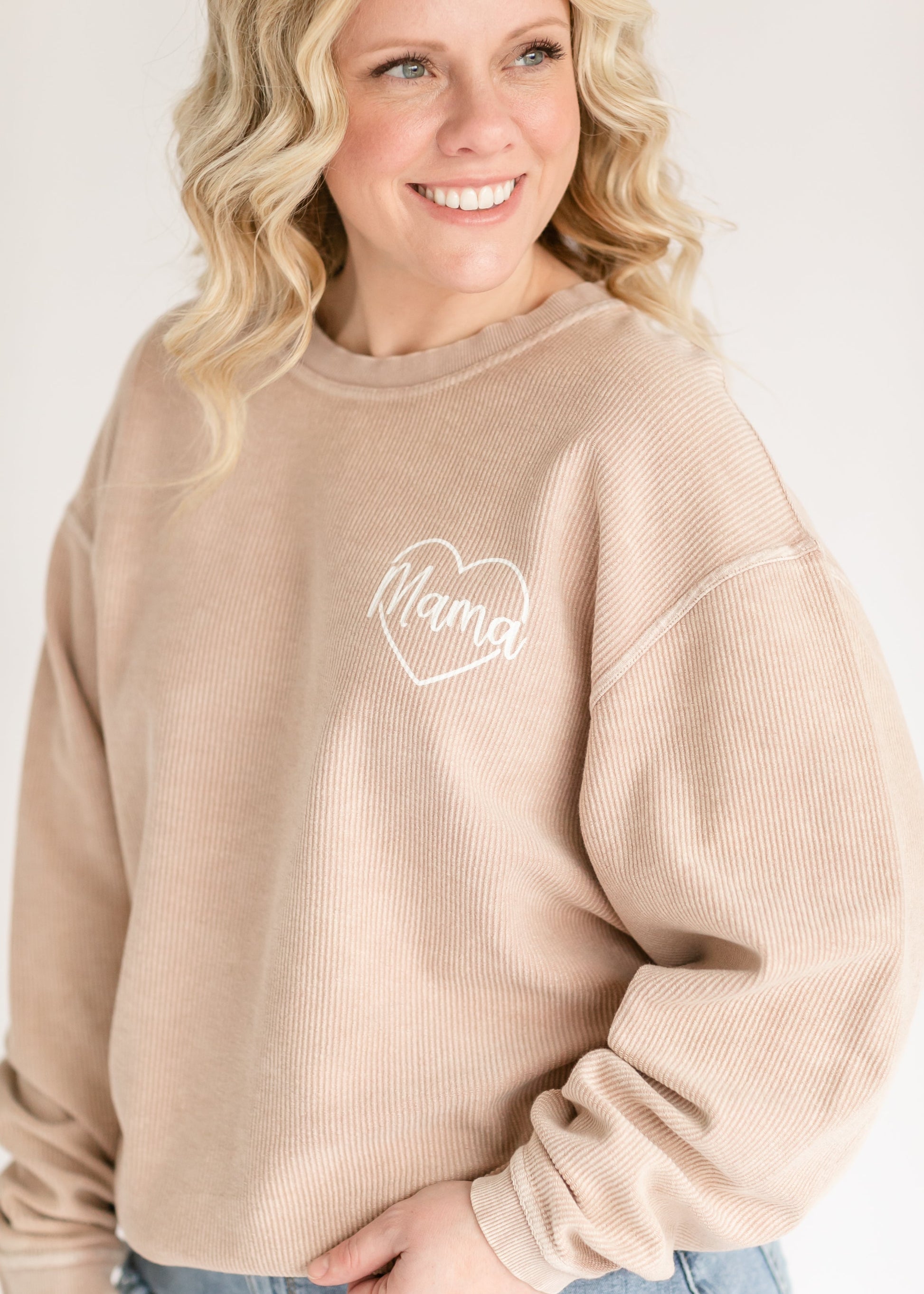 Mama Heart Graphic Corded Sweatshirt FF Tops