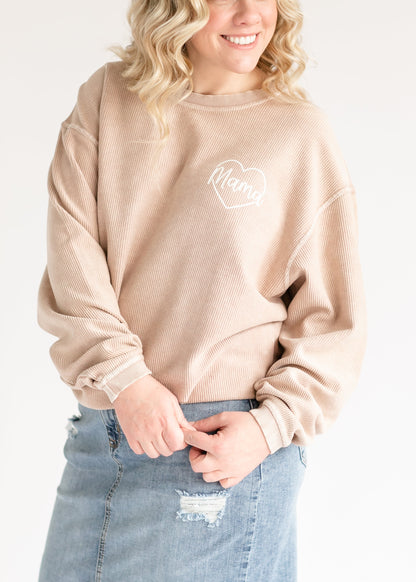 Mama Heart Graphic Corded Sweatshirt FF Tops