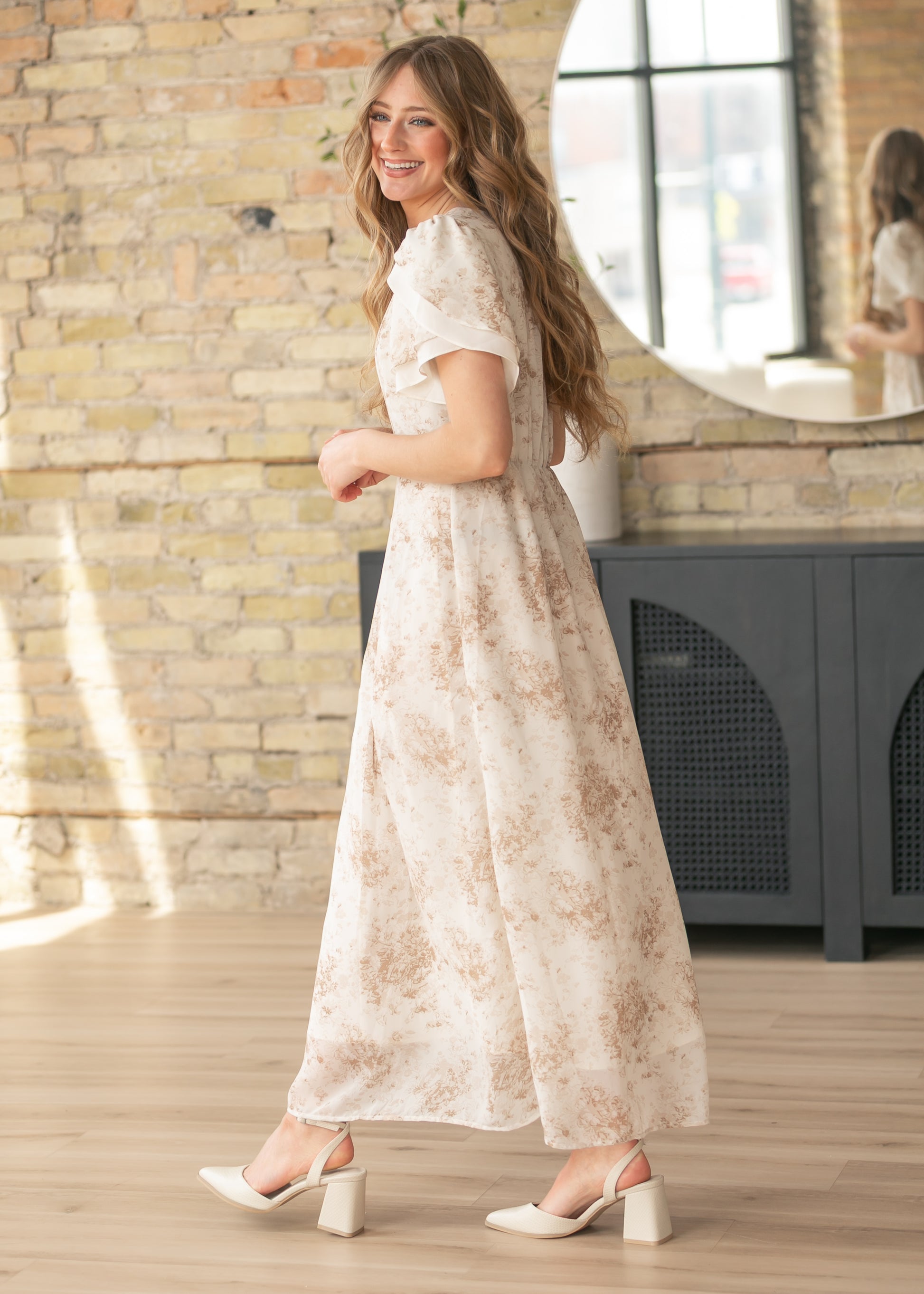 Maren Brown Floral Straight Maxi Dress, X Small