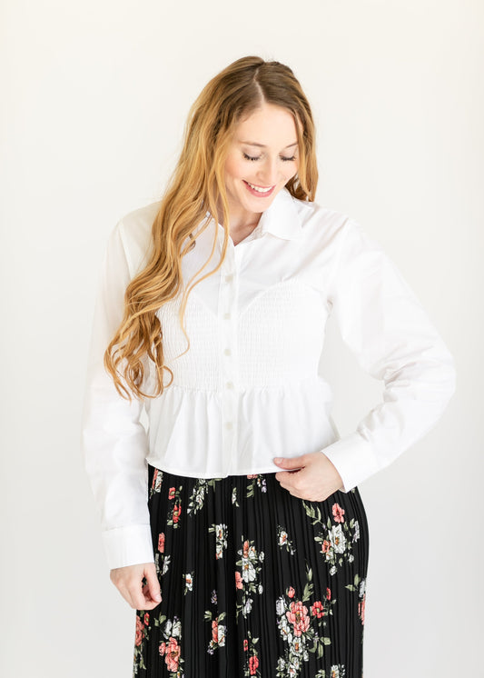 Marisol White Button Up Top FF Tops