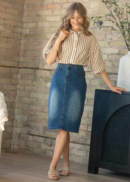 Marlaina Cotton Gauze Striped Button Up Top IC Tops