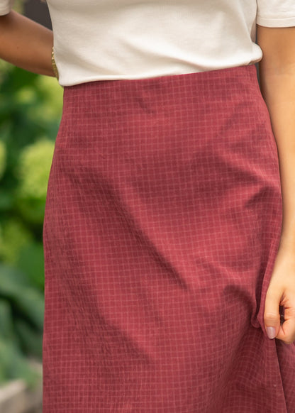 Maroon Gingham Satin Skirt FF Skirts