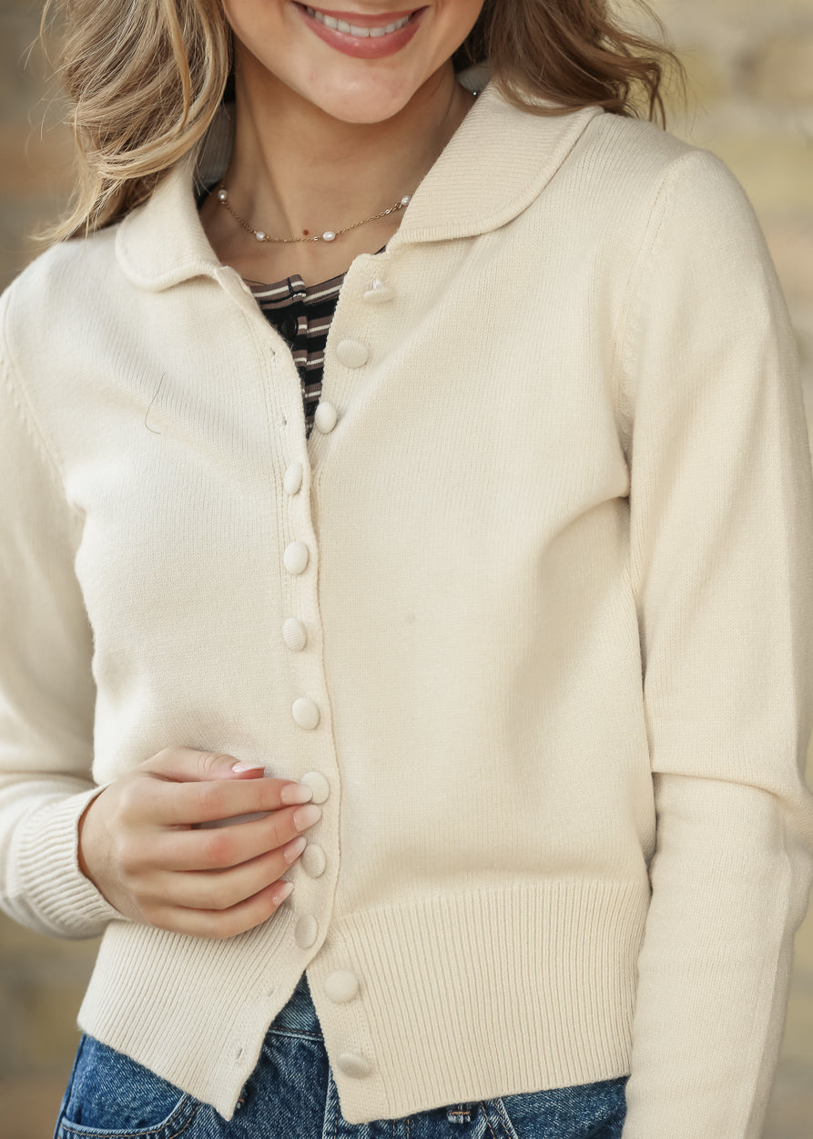 Mary Jane Collared Button Cardigan FF Tops