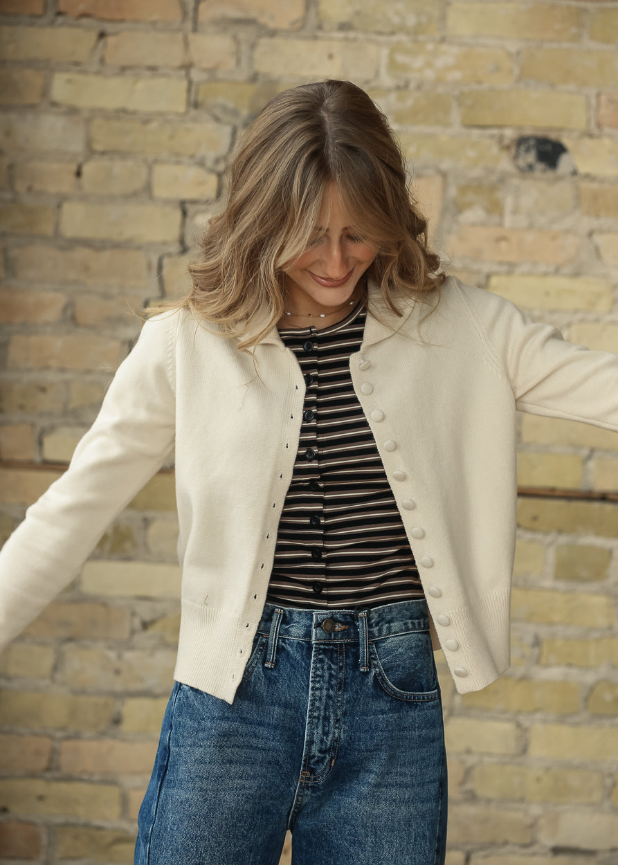 Mary Jane Collared Button Cardigan FF Tops