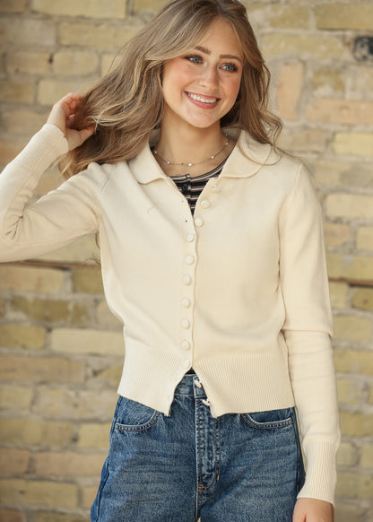 Mary Jane Collared Button Cardigan FF Tops