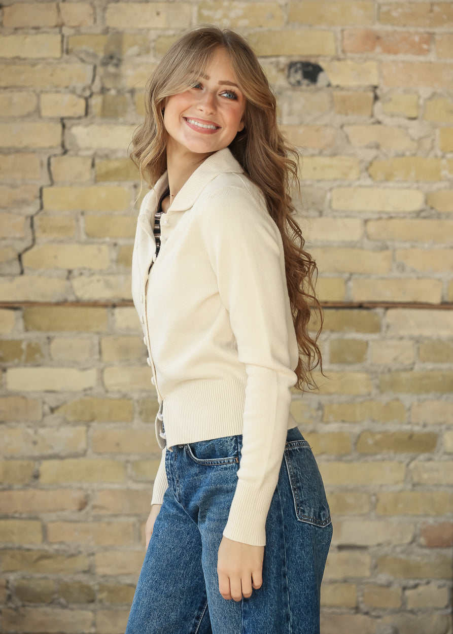 Mary Jane Collared Button Cardigan FF Tops