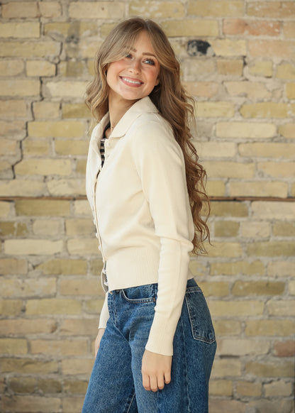 Mary Jane Collared Button Cardigan FF Tops