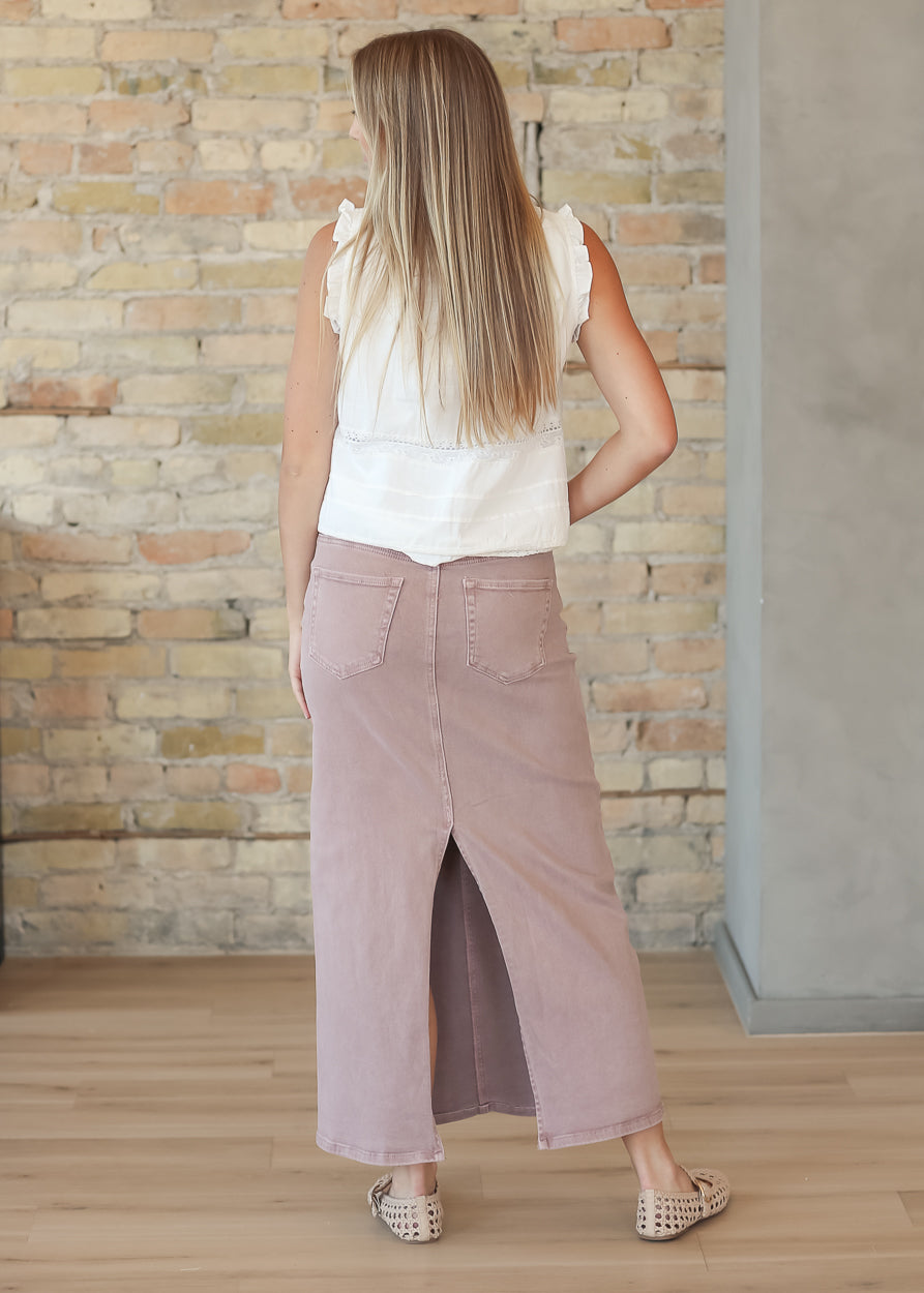Mauve Denim Straight Fit Maxi Skirt FF Skirts
