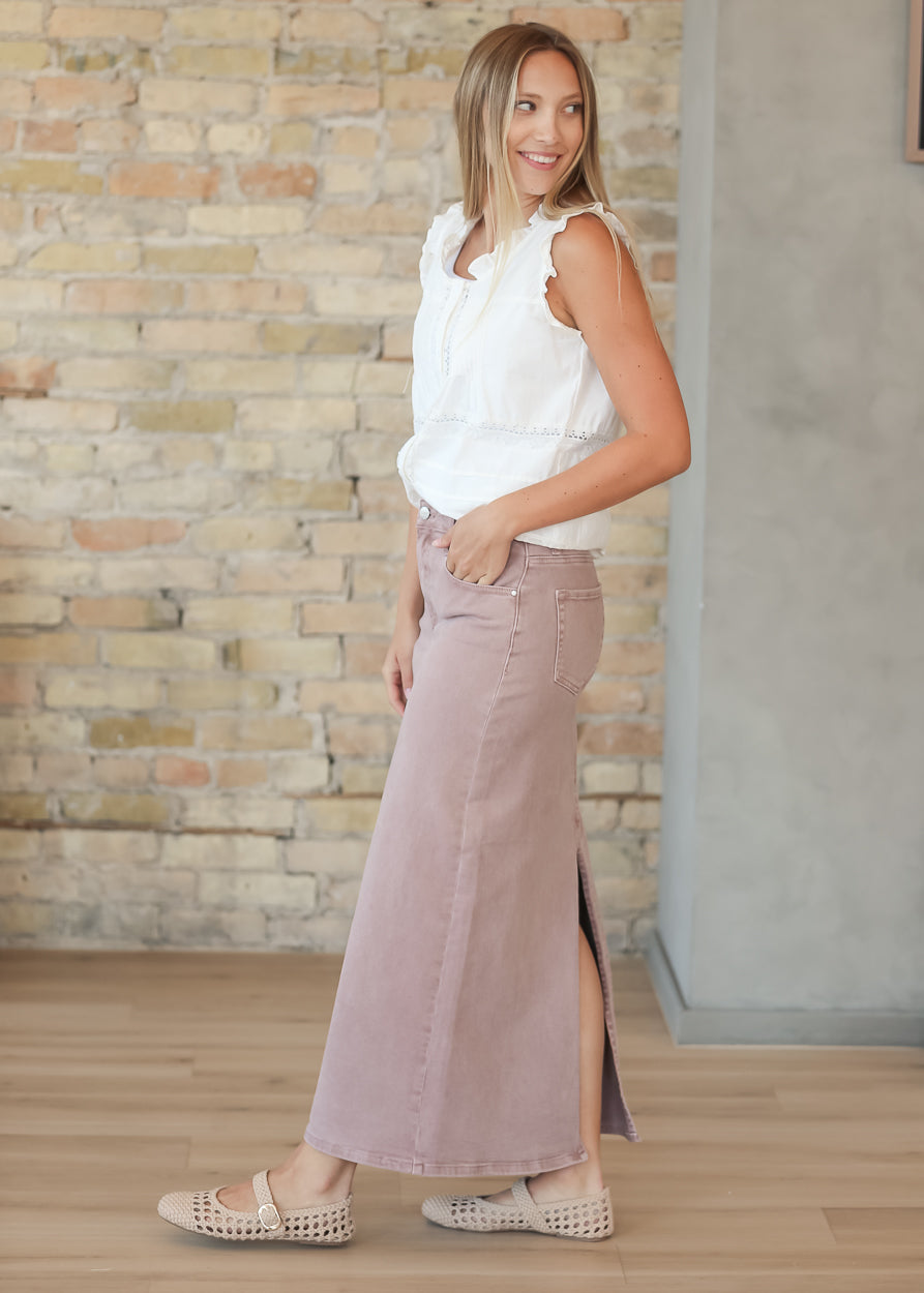 Mauve Denim Straight Fit Maxi Skirt FF Skirts