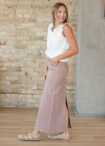 Mauve Denim Straight Fit Maxi Skirt FF Skirts