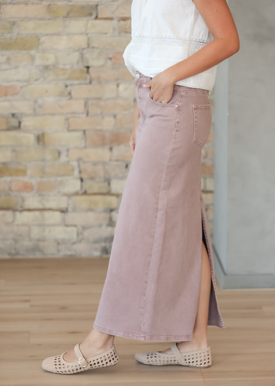 Mauve Denim Straight Fit Maxi Skirt FF Skirts