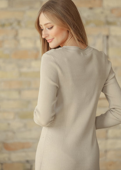 Mayra Taupe Ribbed Crewneck Midi Dress IC Dresses