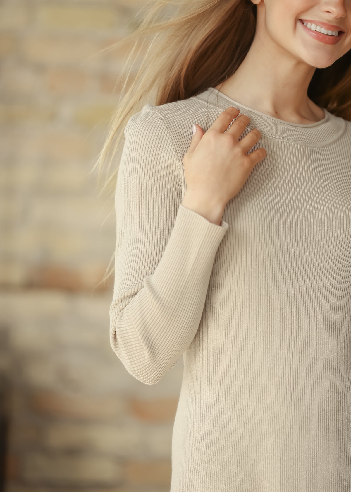 Mayra Taupe Ribbed Crewneck Midi Dress IC Dresses