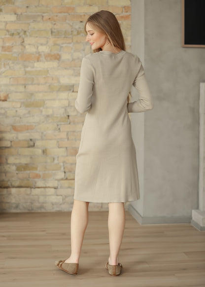Mayra Taupe Ribbed Crewneck Midi Dress IC Dresses