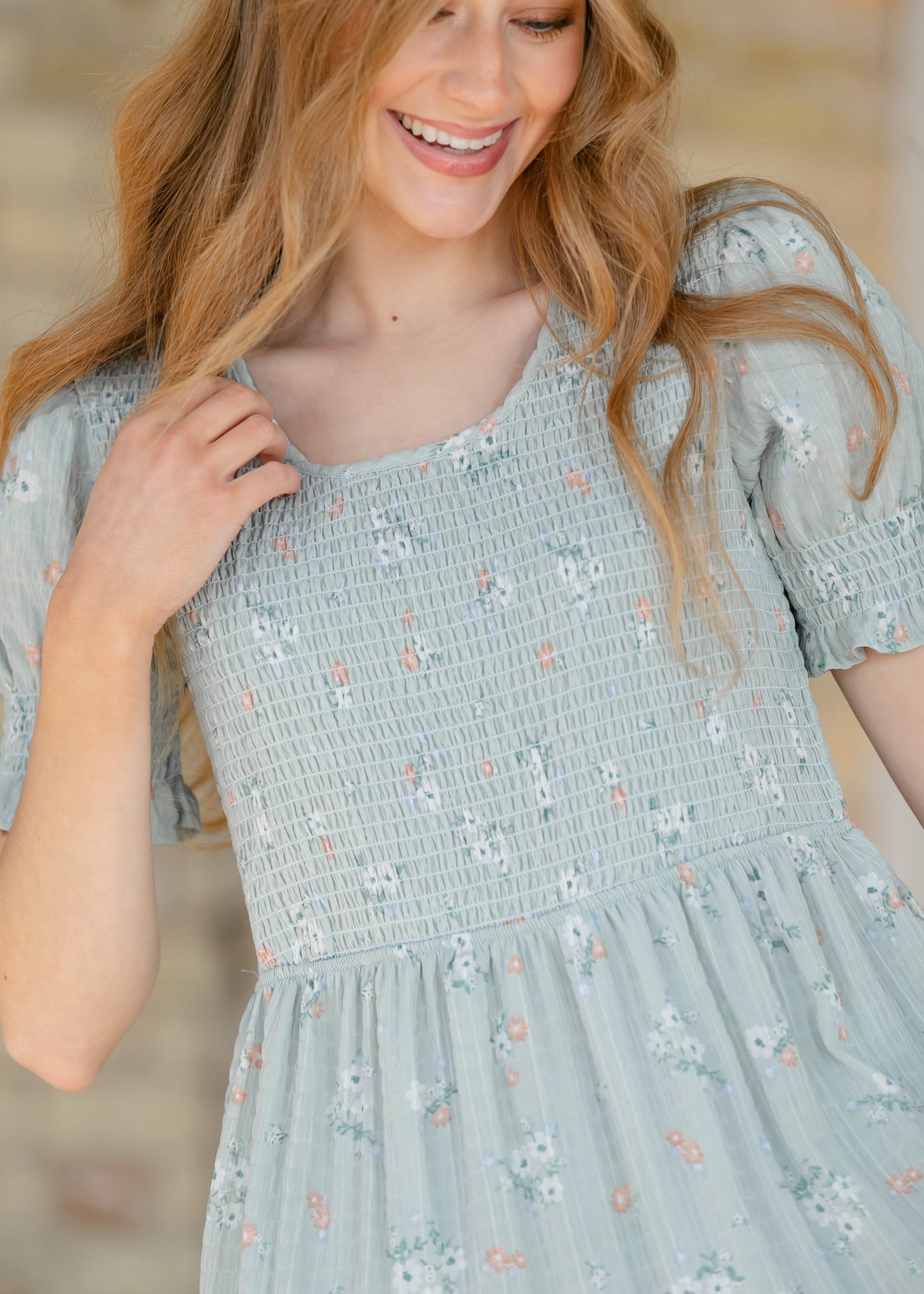 McCall Mint Smocked Midi Dress FF Dresses