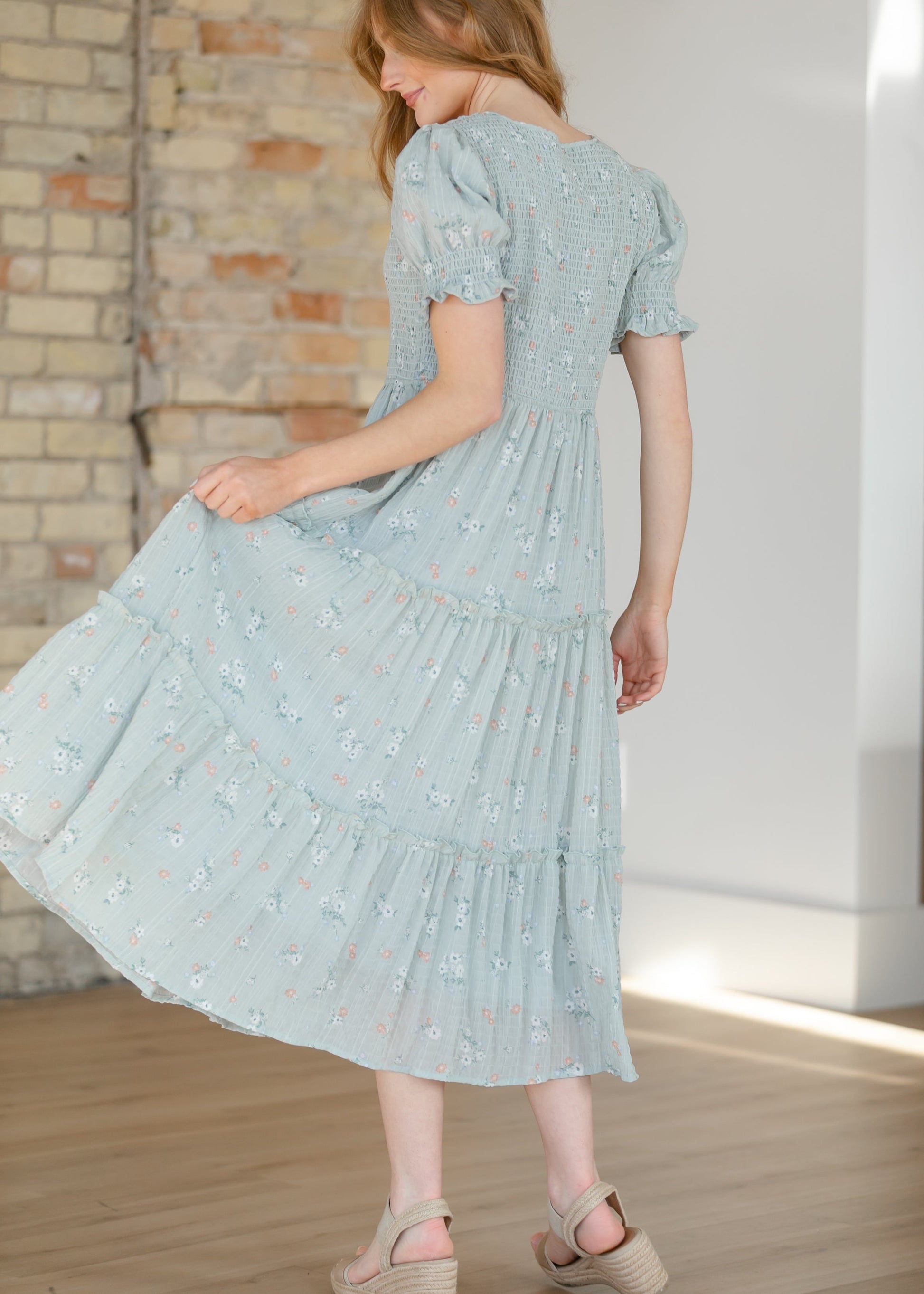 mint green smocked dress Itsame Women's Smocked Dress, Ruffles Strap Pleated Lace Square Neck Summer Boho Beach Maxi Dress Mint Green XL