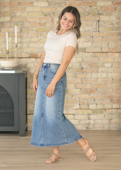Medium Wash High Rise Maxi Skirt FF Skirts