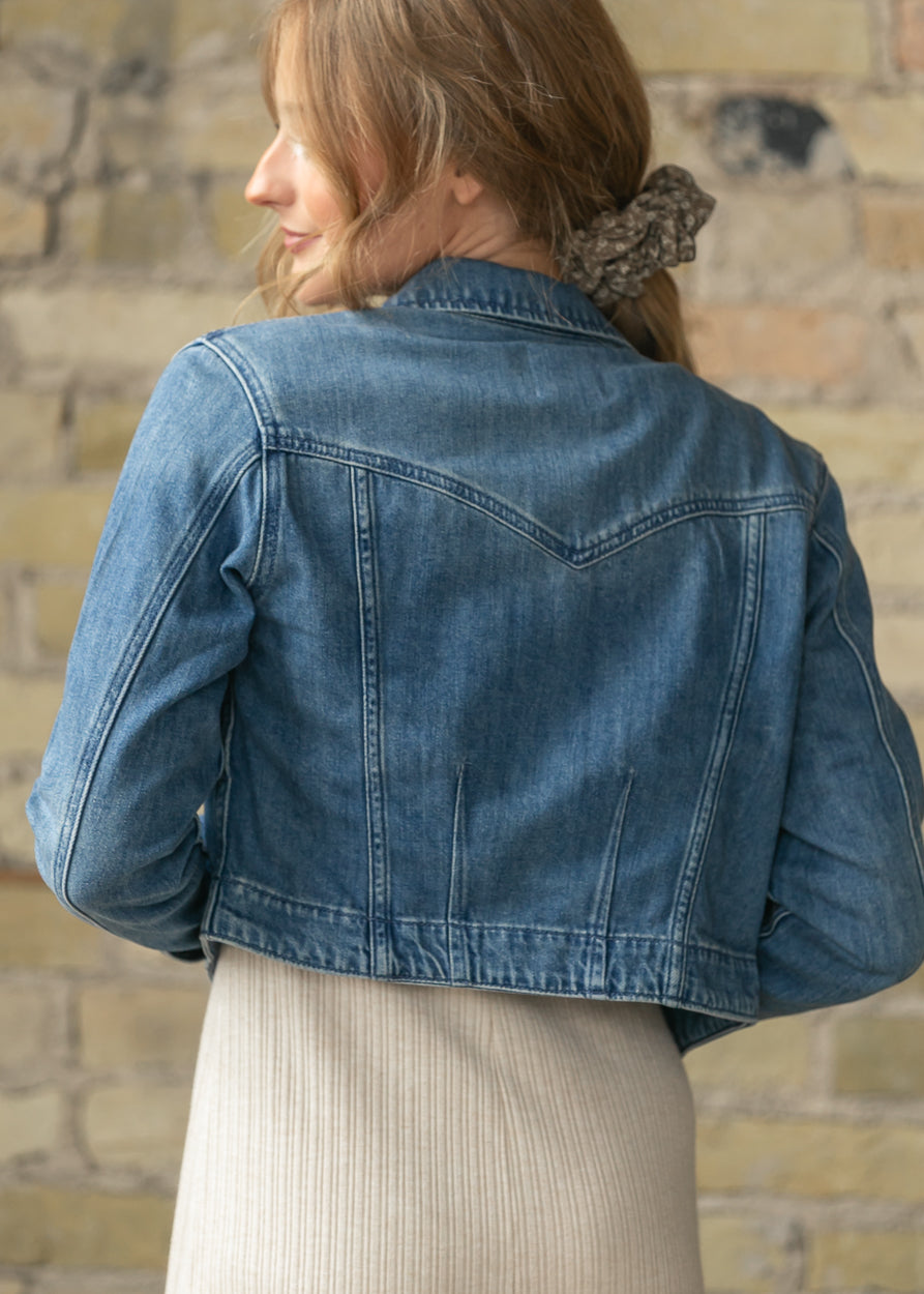 Medium Wash Tapered Crop Denim Jacket FF Layering Essentials