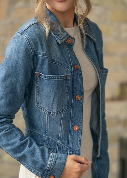 Medium Wash Tapered Crop Denim Jacket FF Layering Essentials