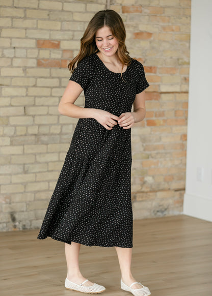 Melanie Black Floral Tiered Midi Dress IC Dresses