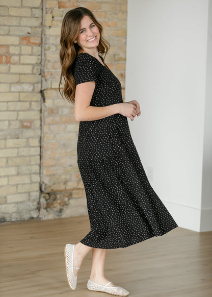 Melanie Black Floral Tiered Midi Dress IC Dresses