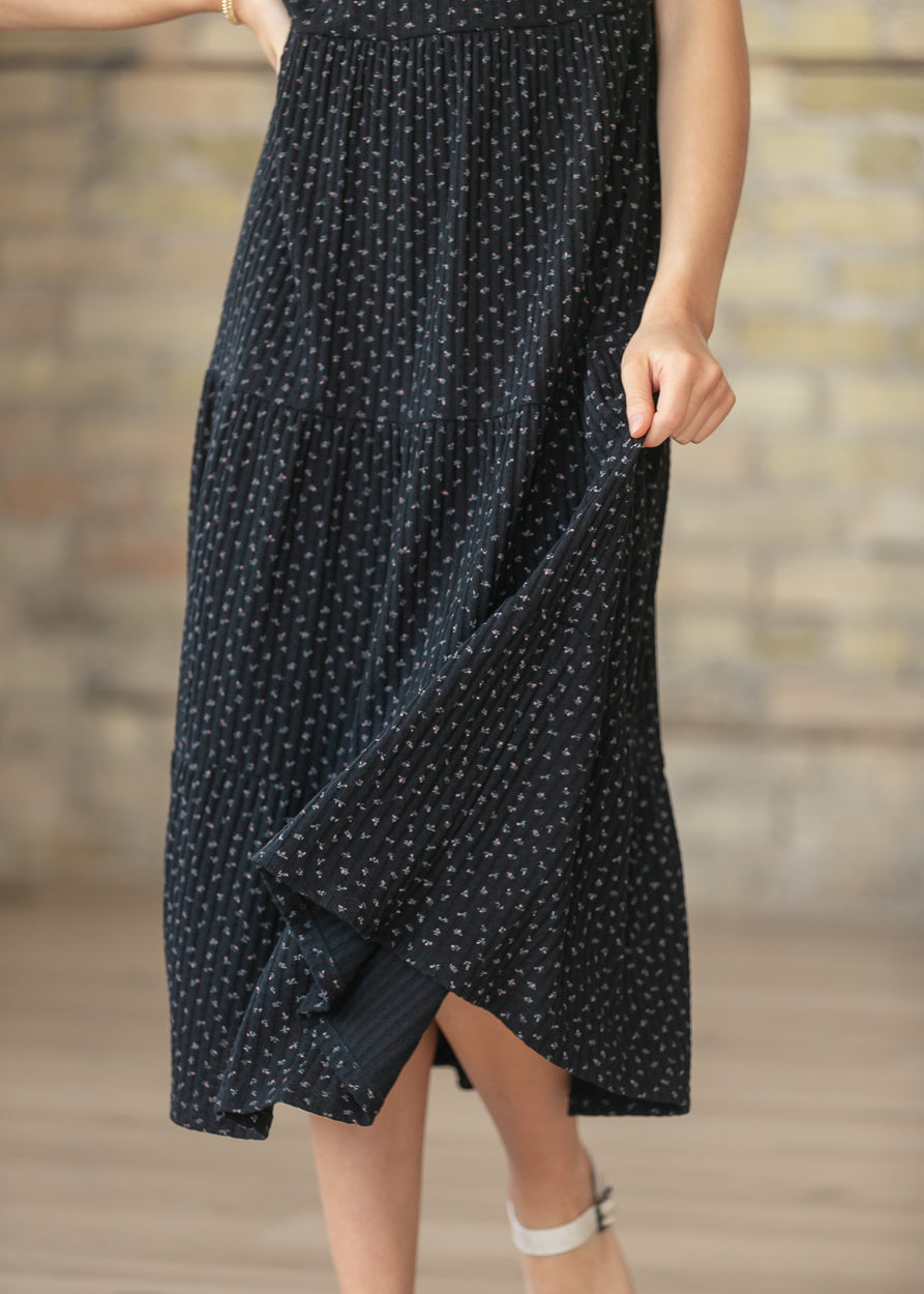 Melanie Black Floral Tiered Midi Dress IC Dresses