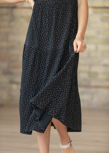 Melanie Black Floral Tiered Midi Dress IC Dresses