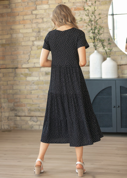 Melanie Black Floral Tiered Midi Dress IC Dresses