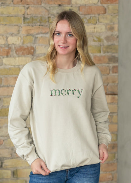 Merry Embroidered Crewneck Pullover FF Tops