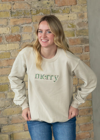 Merry Embroidered Crewneck Pullover FF Tops