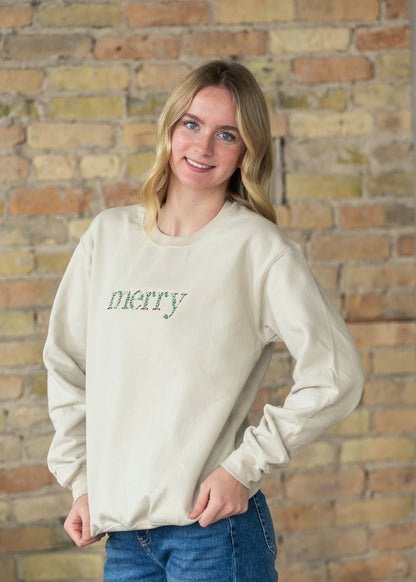 Merry Embroidered Crewneck Pullover FF Tops