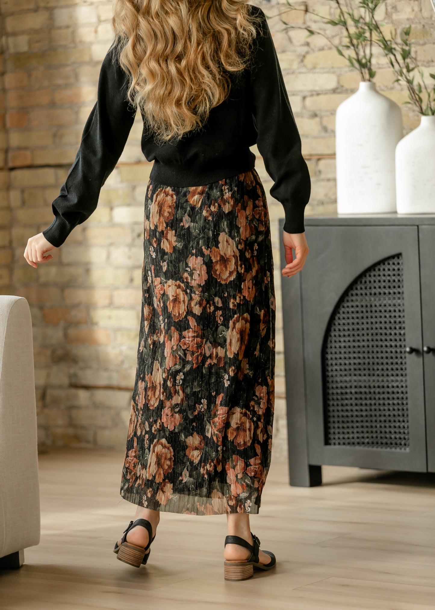 Metallic Floral Print Maxi Skirt FF Skirts