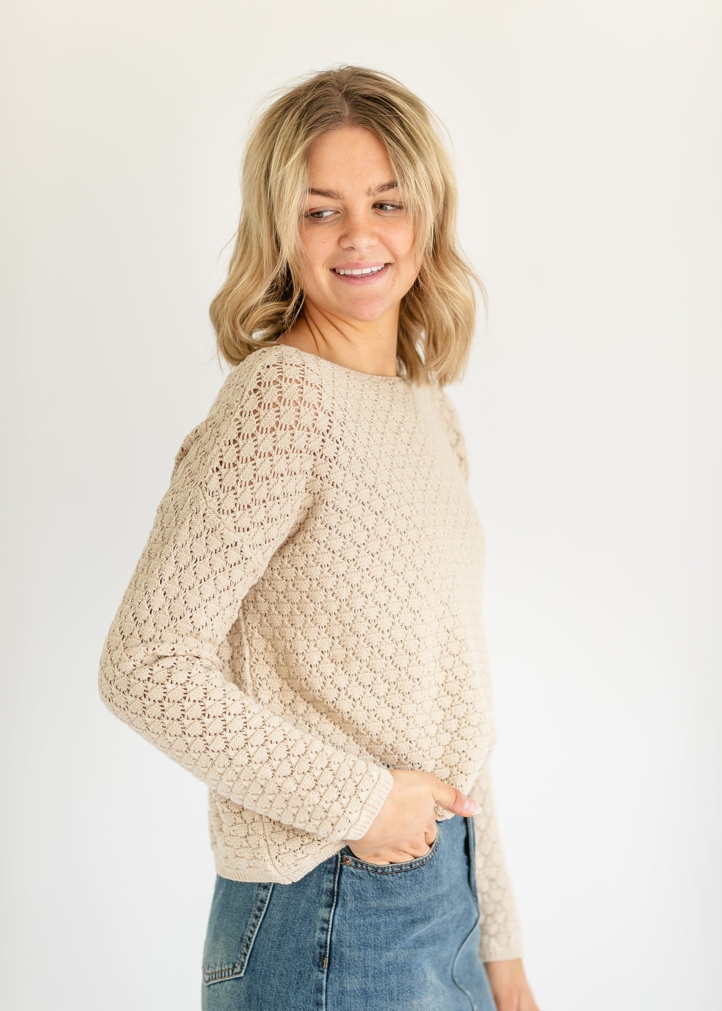 Mia Crochet Long Sleeve Top FF Tops